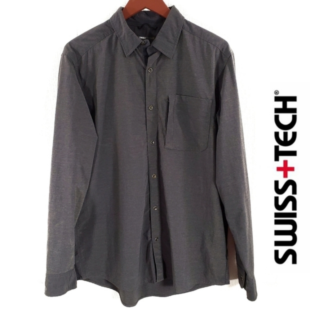 Swiss Tech Men's Gray washbutton down shirt